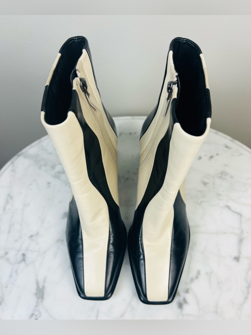 GB “Holy-Grail” Wavy Colorblock Leather Block Heel Booties – Size 9.5 - Picture 5 of 11